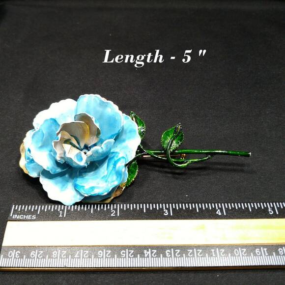 Vintage Enamel Large Flower Brooch, Turquoise Blue Green Gold, 1960s,  5" - Picture 4 of 10